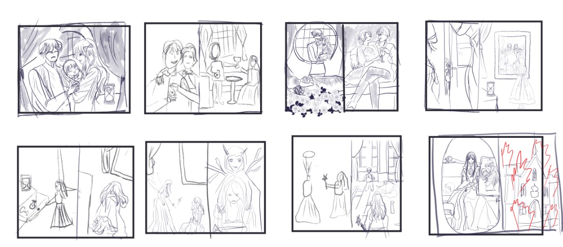 Storyboard version one, told from the father's point of view as he plans to poison his wife.