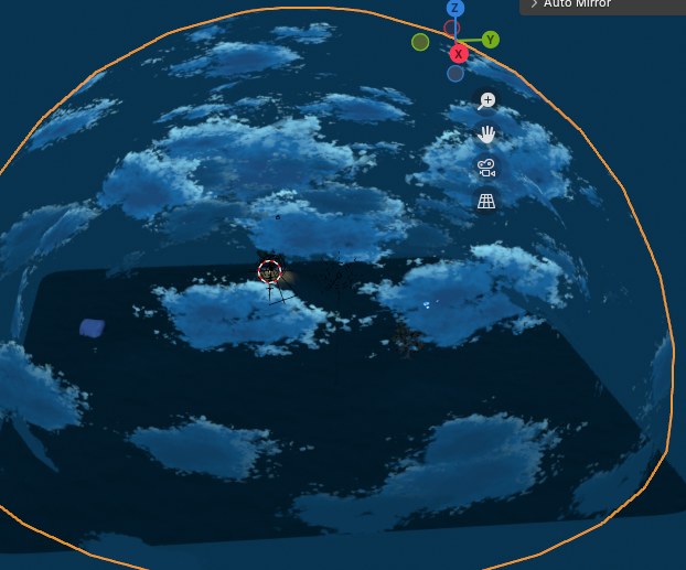The procedural sky dome shown in the Blender viewport, wrapping around the scene.