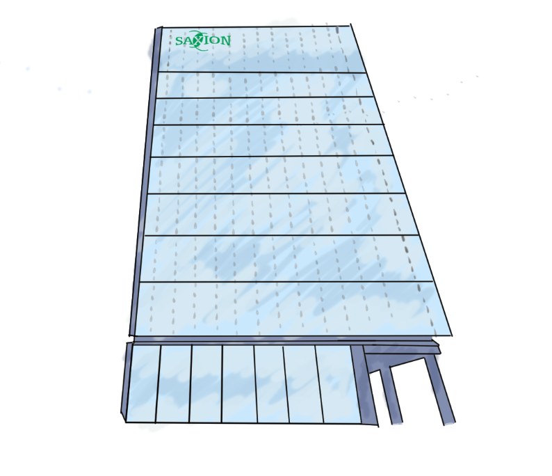 Concept art of a tall glass Saxion building drawn for Vertigato.
