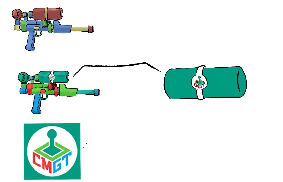 Concept art of the water gun and the CMGato mascot logo drawn for Vertigato.