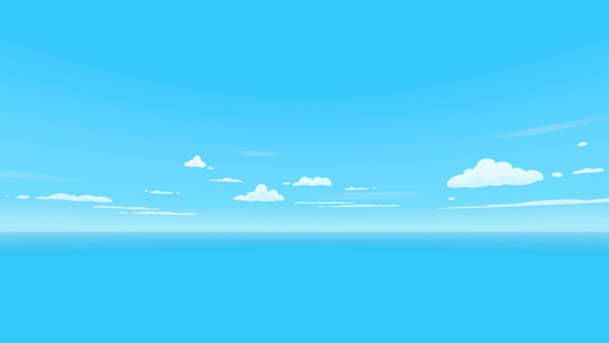 The bright blue skybox with scattered clouds drawn for Vertigato.