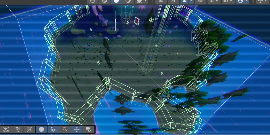 A top-down wireframe view of a Viral Impact level showing the blockout and path layout.